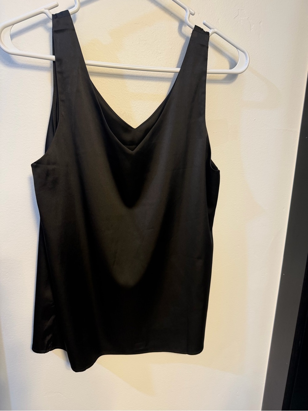 Women's Black V-Neck Satin Tank Top
